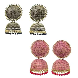 Combo of 2 Pink and Black Pearls Drop Dome Shape Jhumki