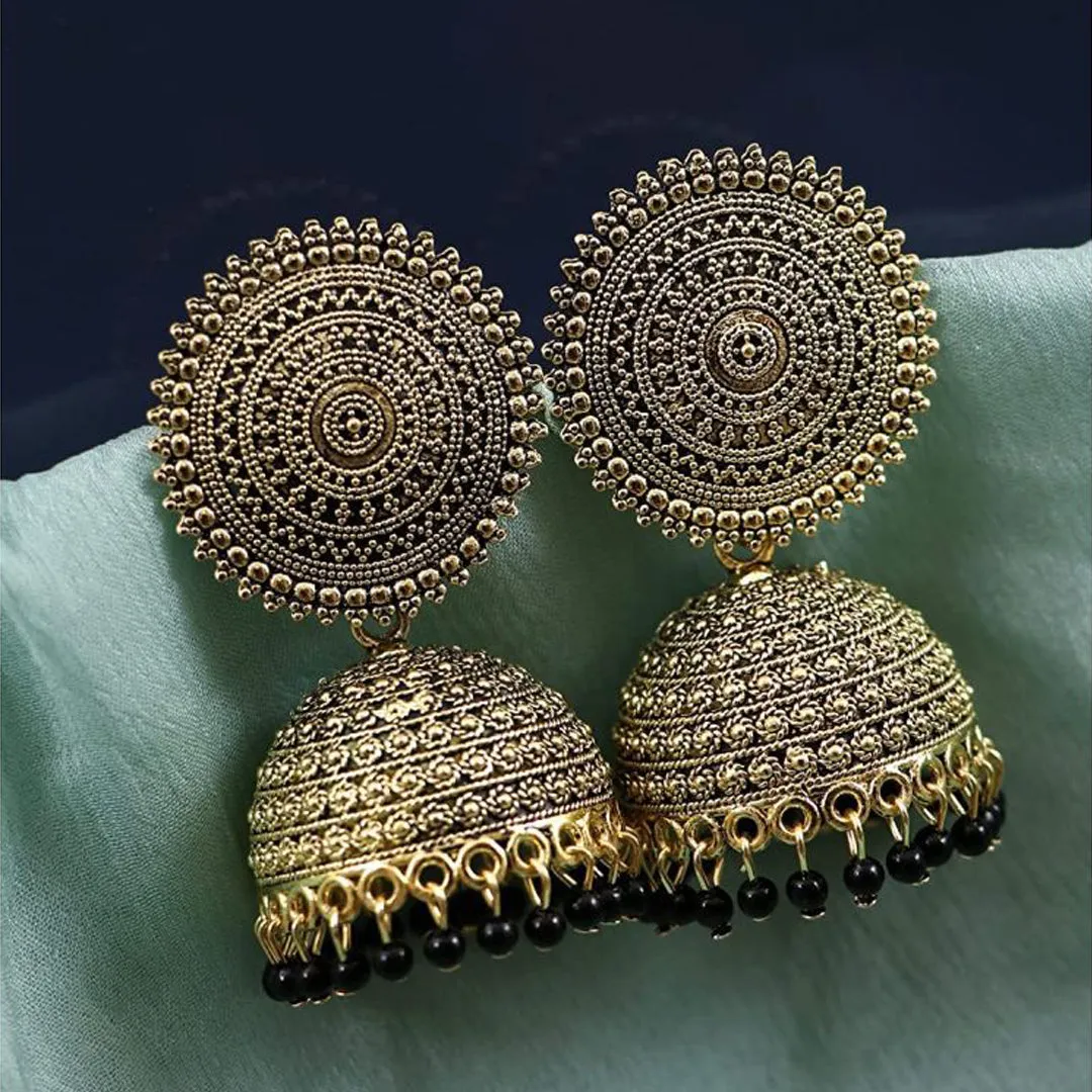 Combo of 2 Pink and Black Pearls Drop Dome Shape Jhumki