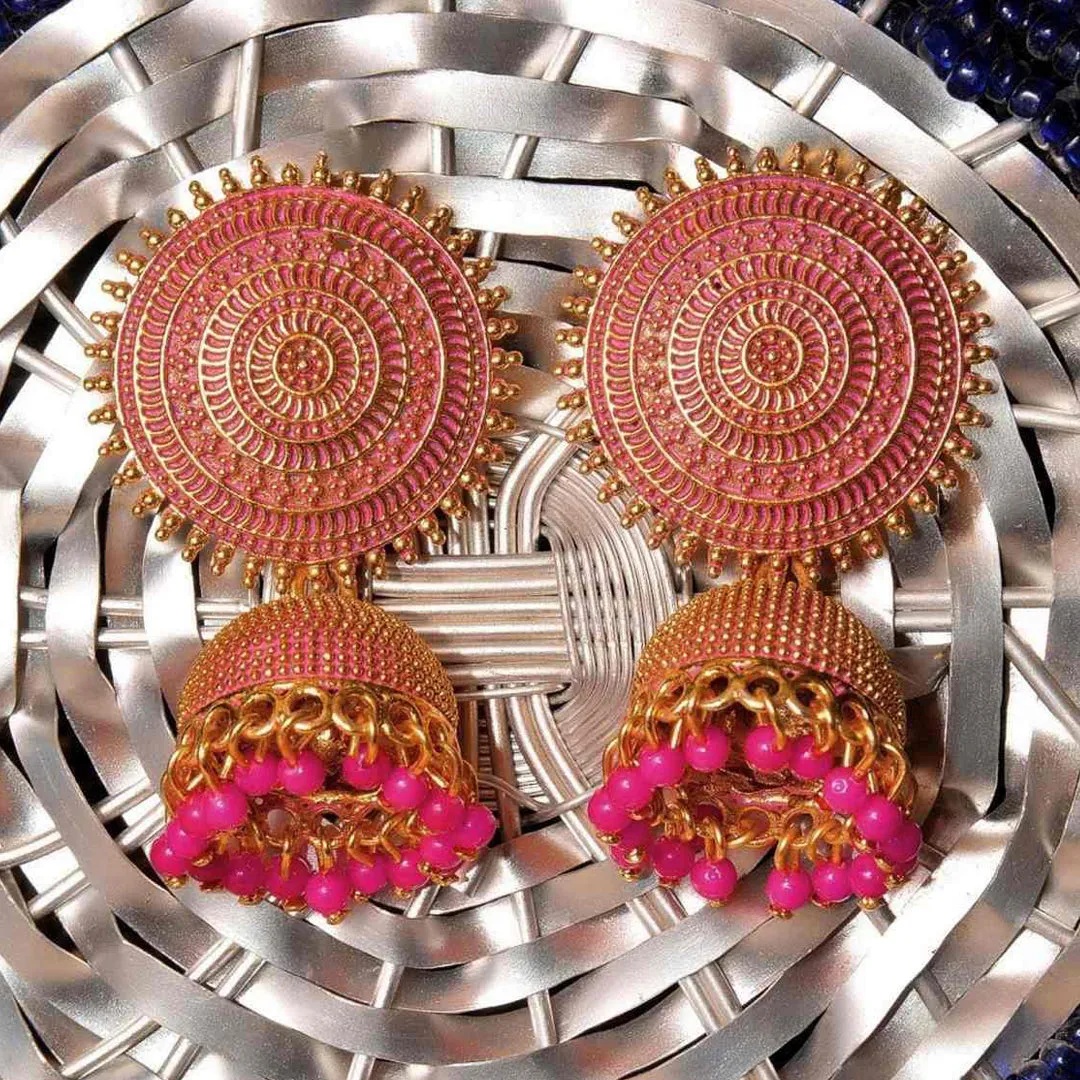 Combo of 2 Pink and Black Pearls Drop Dome Shape Jhumki