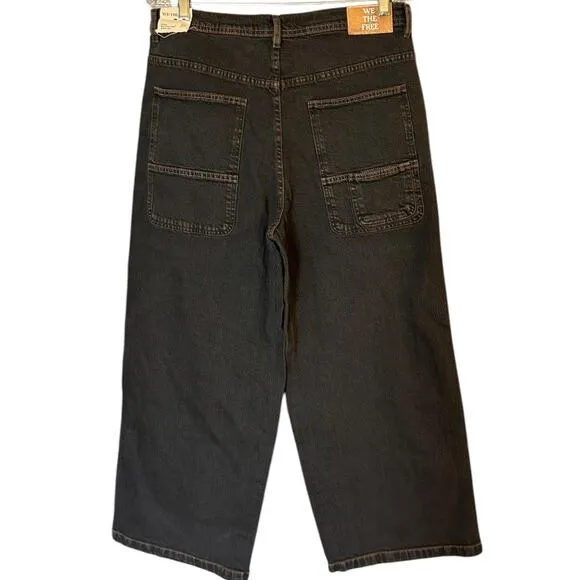 Free People Piper Mid Rise Crop Jean Wide Leg Women's Size 30 Black NEW