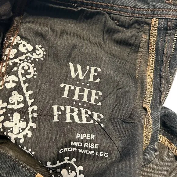 Free People Piper Mid Rise Crop Jean Wide Leg Women's Size 30 Black NEW