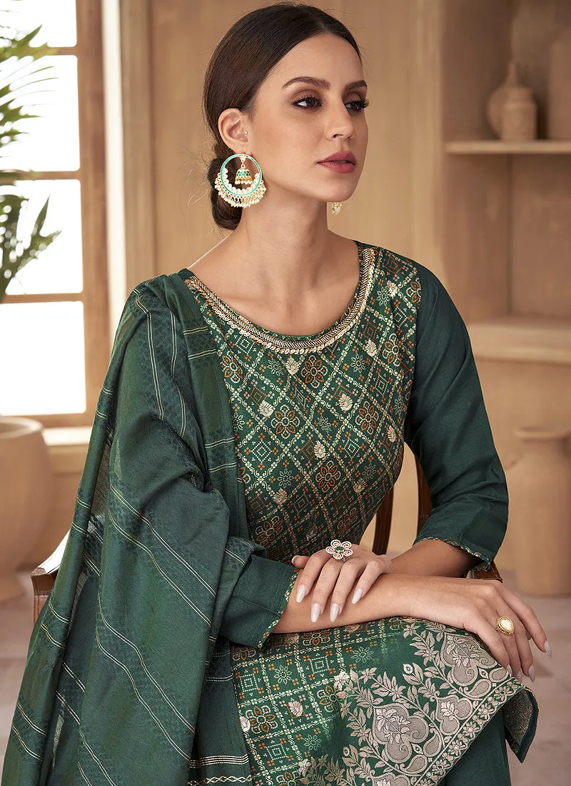 Green Embroidered Stylish Pant Style Suit