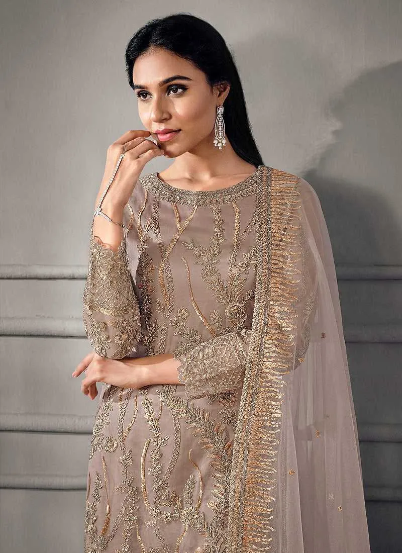 Grey Heavy Embroidered Designer Stylish Pant Suit
