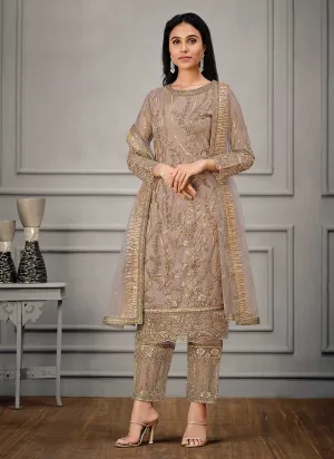 Grey Heavy Embroidered Designer Stylish Pant Suit