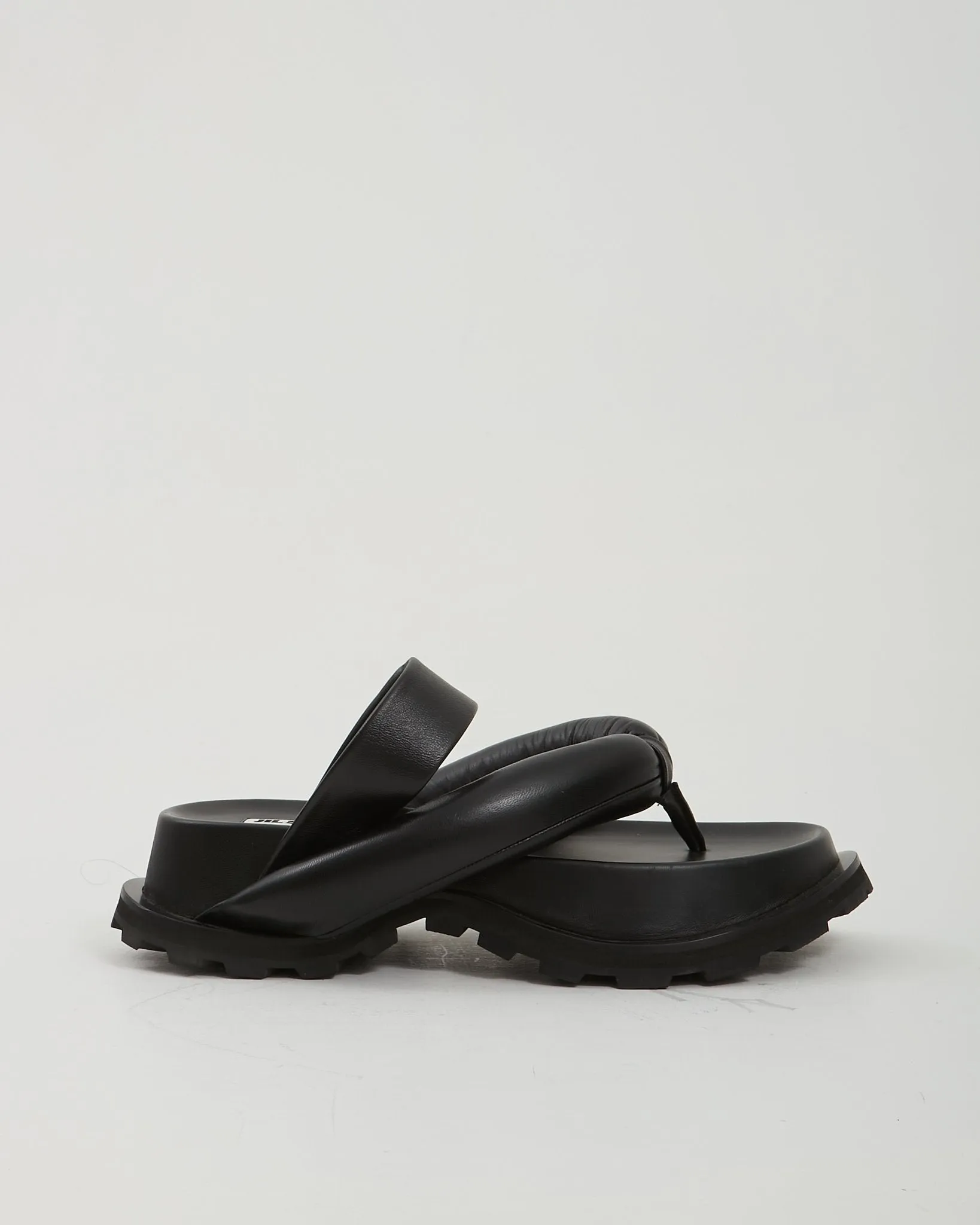 Jil Sander Black Leather Large Padded Thong Sandals - 36