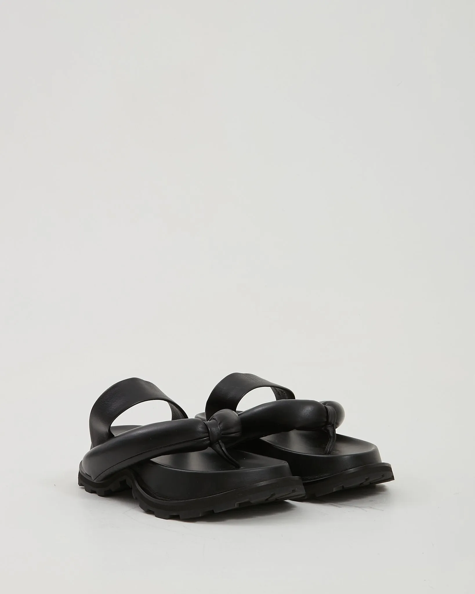 Jil Sander Black Leather Large Padded Thong Sandals - 36