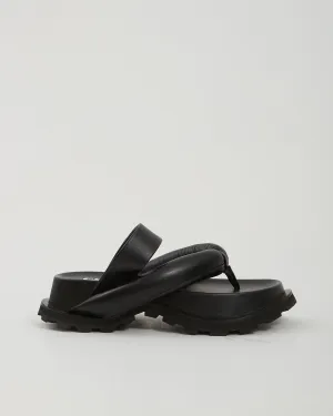Jil Sander Black Leather Large Padded Thong Sandals - 36