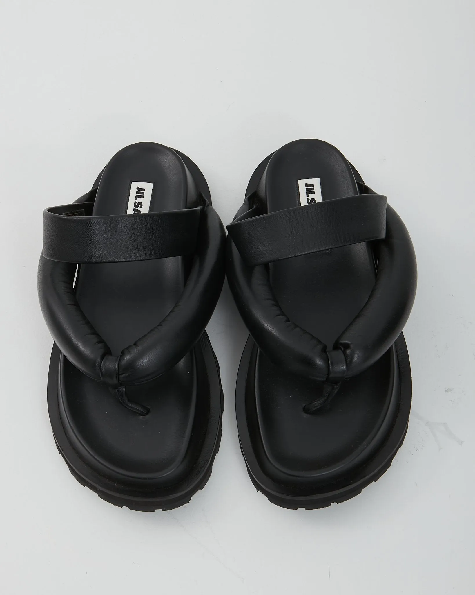 Jil Sander Black Leather Large Padded Thong Sandals - 36