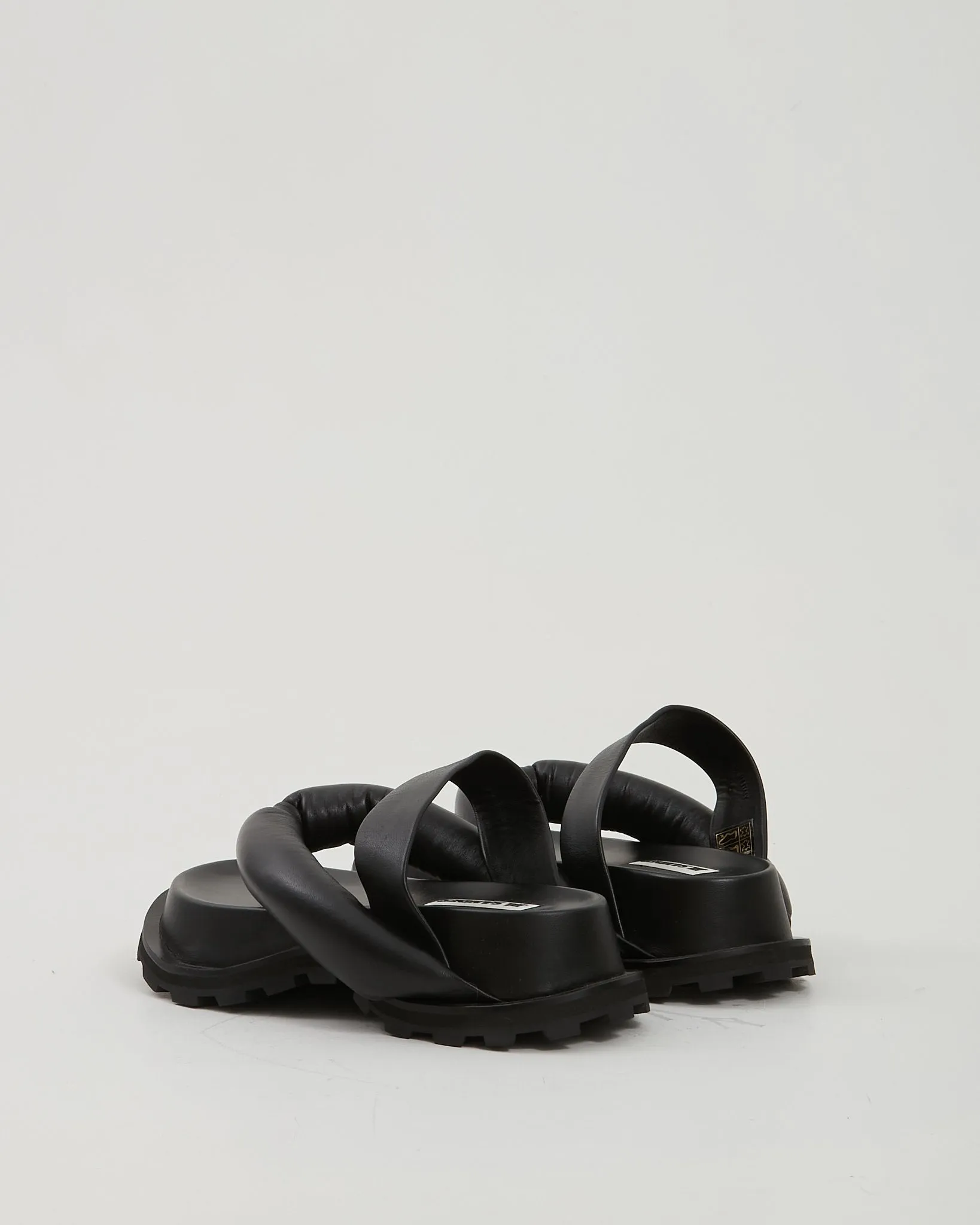 Jil Sander Black Leather Large Padded Thong Sandals - 36