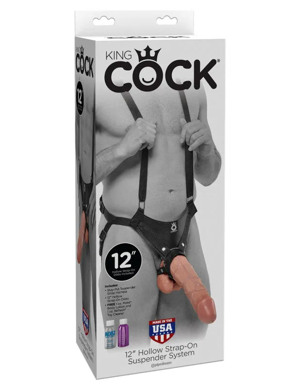 King  12" Hollow Strap-on Suspender System -  Flesh