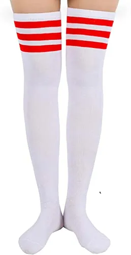 Knee High Socks for Women Teen Girls, Athletic Thigh Highs Tube Socks, Cosplay Costume, Stripes Socks, Sporty Stockings 80s Socks