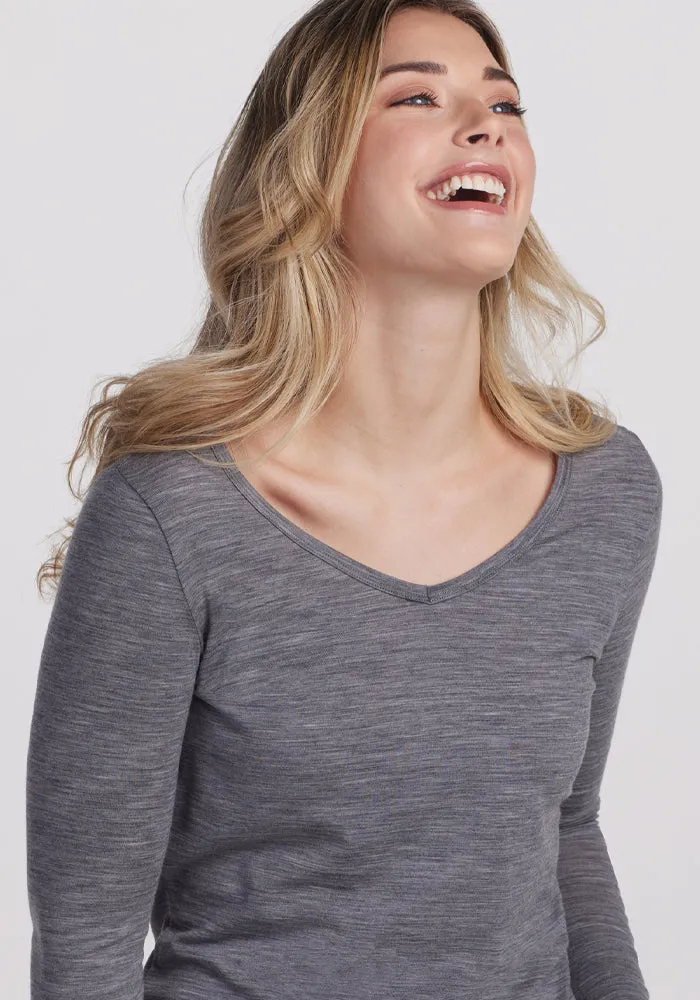 Layla V Neck Top - Graphite Heather