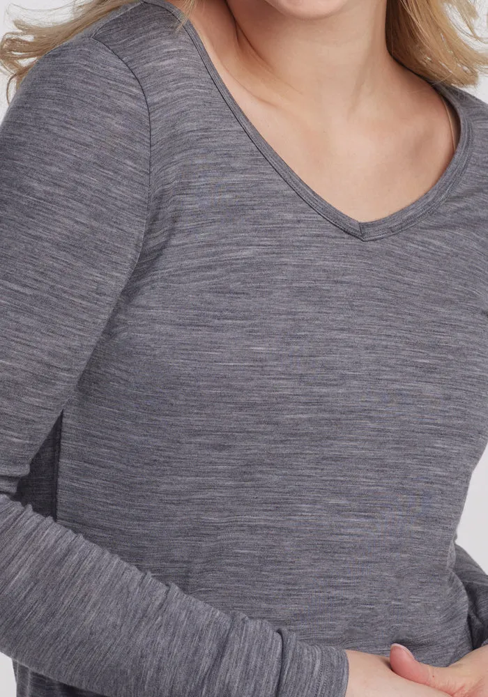 Layla V Neck Top - Graphite Heather
