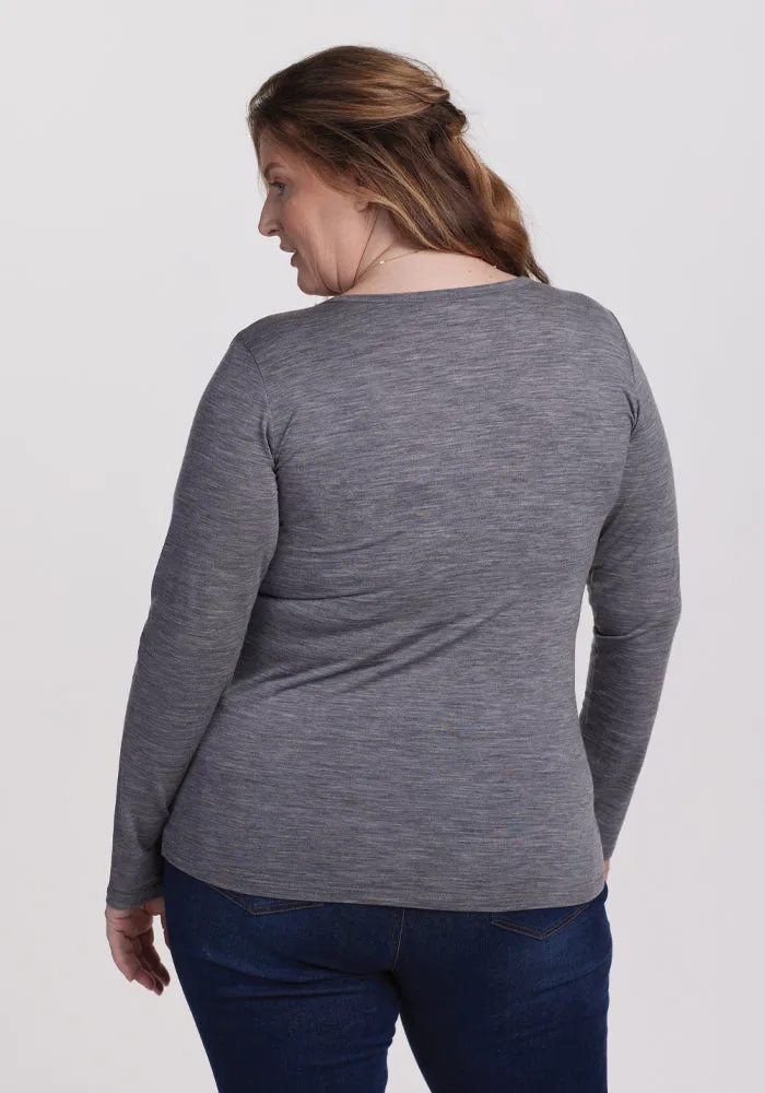 Layla V Neck Top - Graphite Heather
