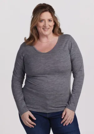 Layla V Neck Top - Graphite Heather