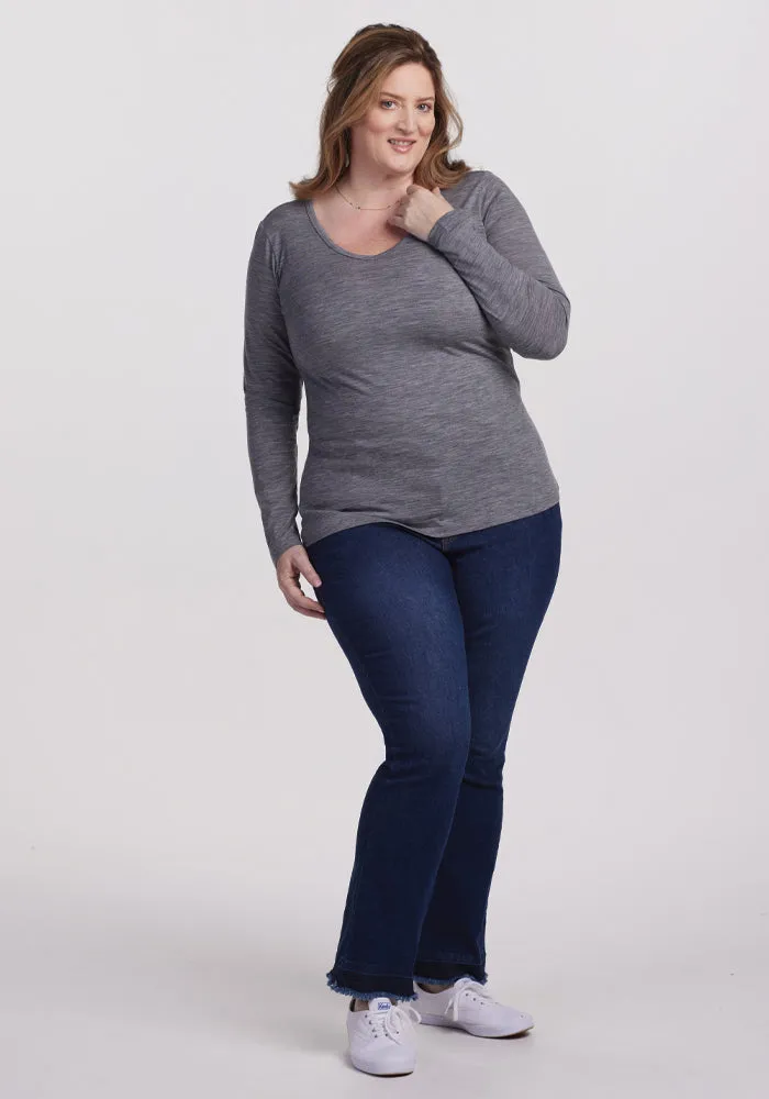 Layla V Neck Top - Graphite Heather