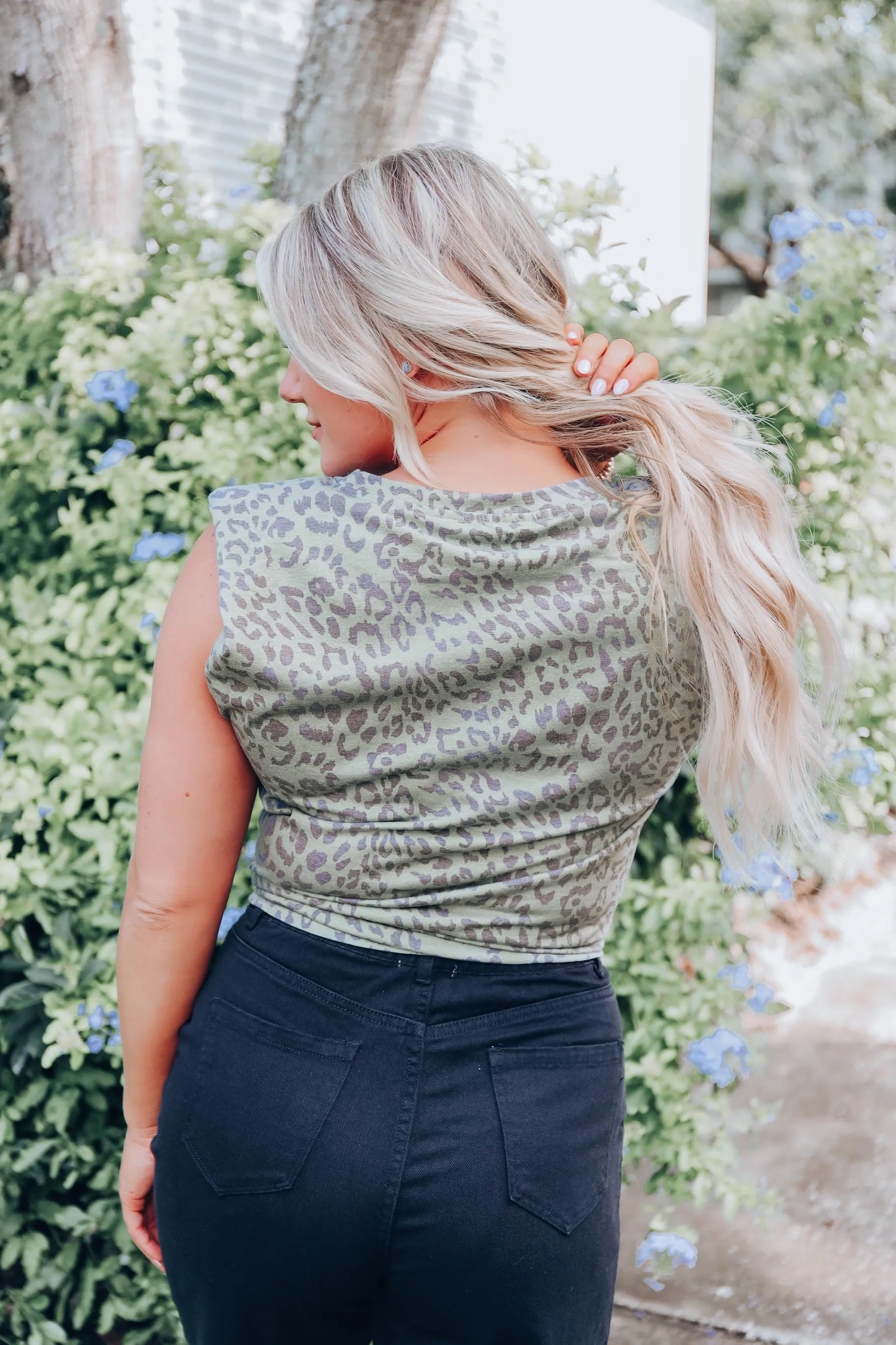 Leopard Print Padded Shoulder Top