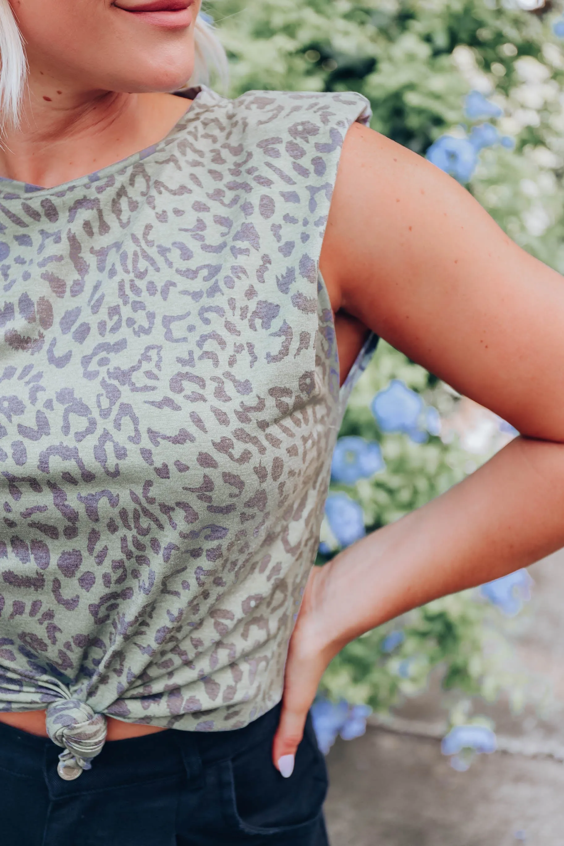 Leopard Print Padded Shoulder Top