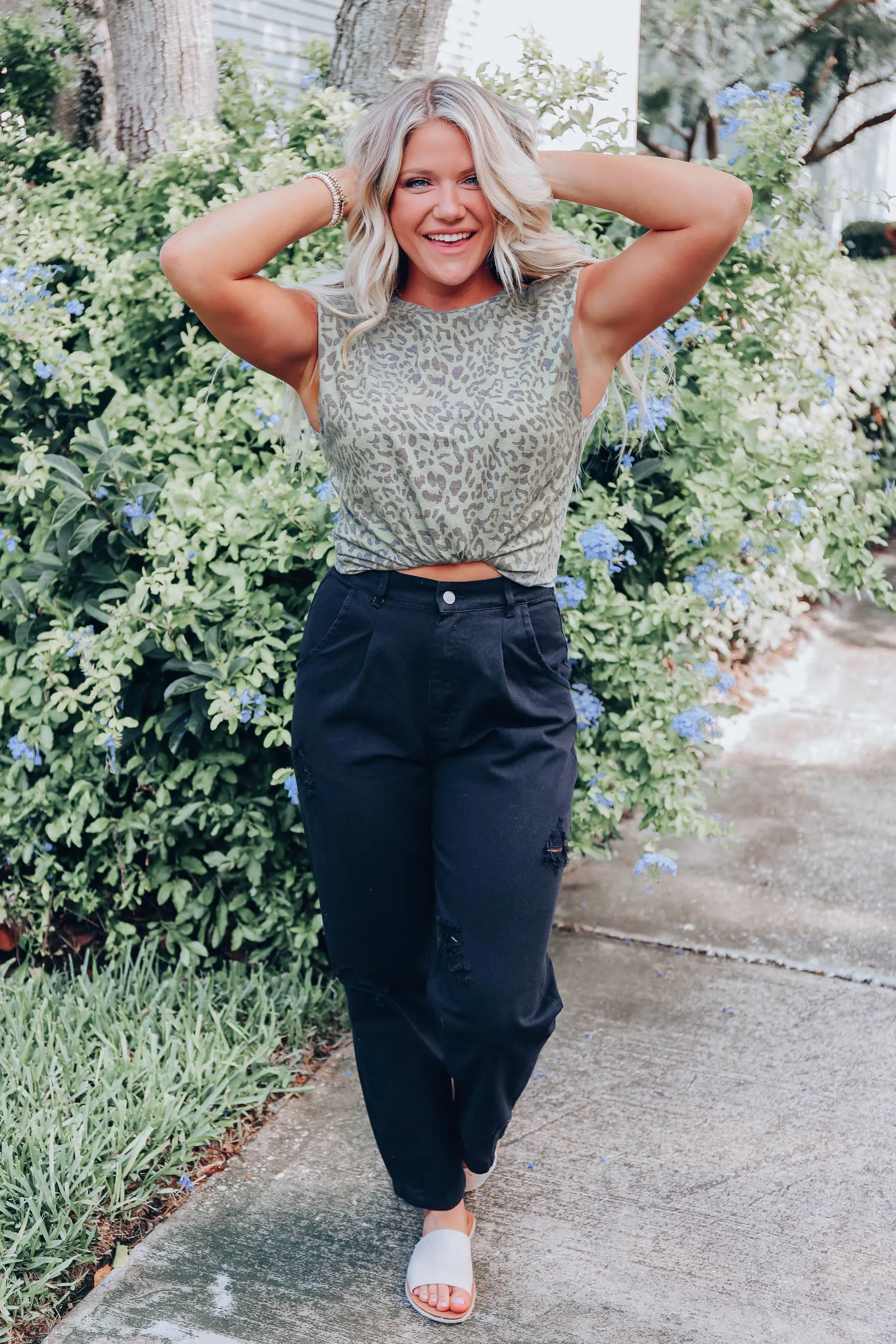 Leopard Print Padded Shoulder Top