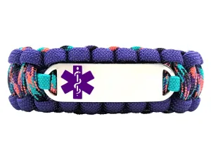 Medical Alert 550 Paracord Bracelet with Custom Engraved Stainless Steel ID tag w/ Purple Medical Symbol