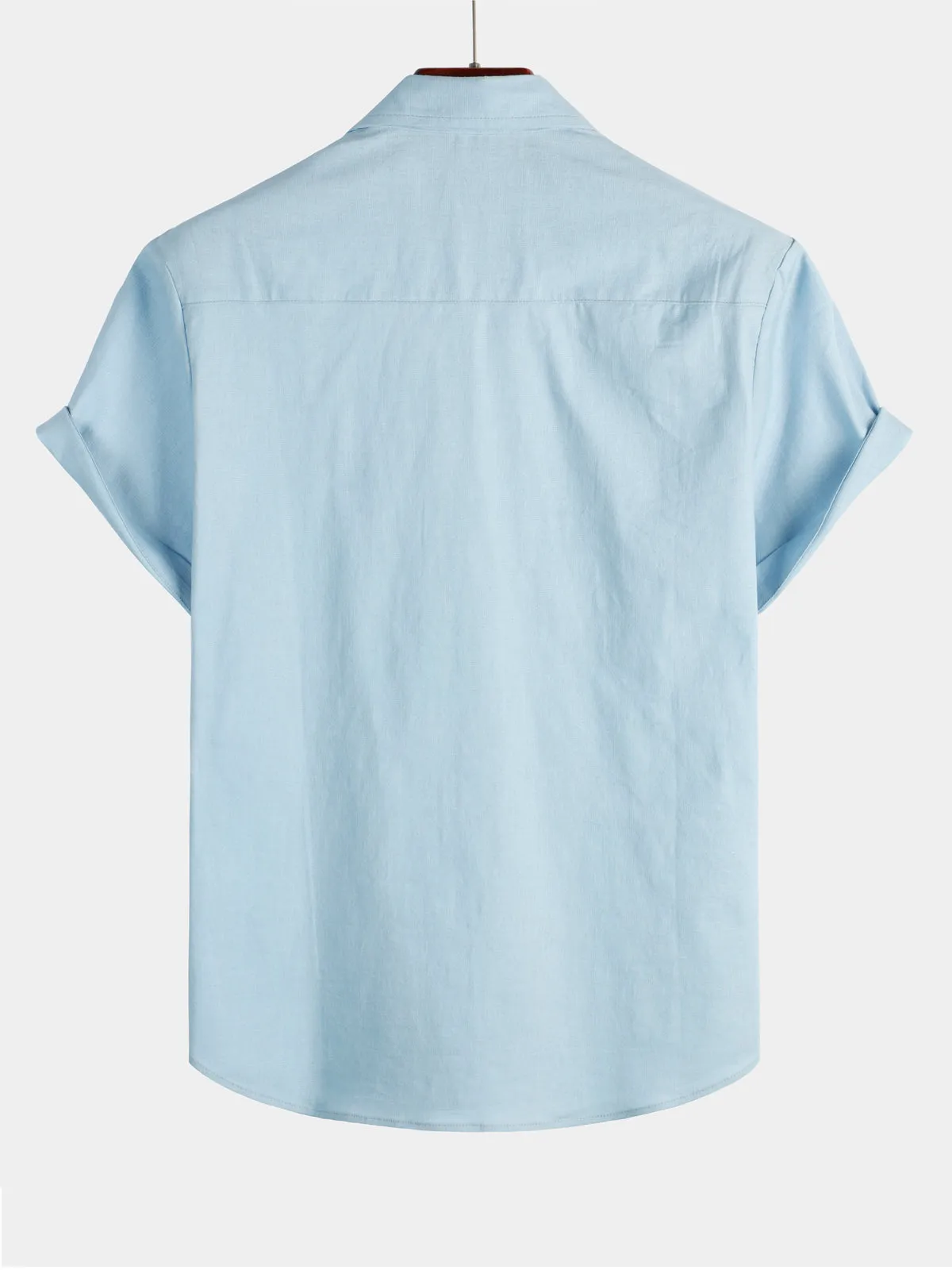 Men's Solid Color Linen Cotton Pocket Casual Button Short Sleeve Shirt