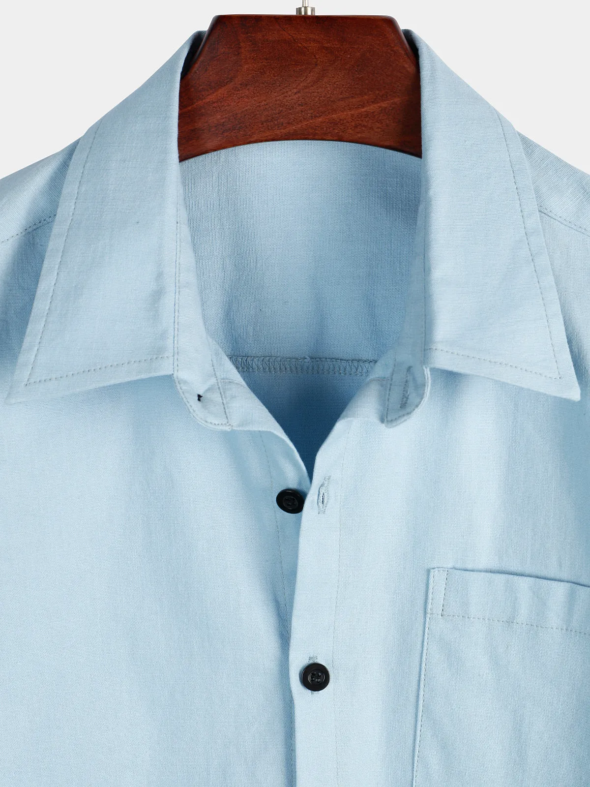 Men's Solid Color Linen Cotton Pocket Casual Button Short Sleeve Shirt