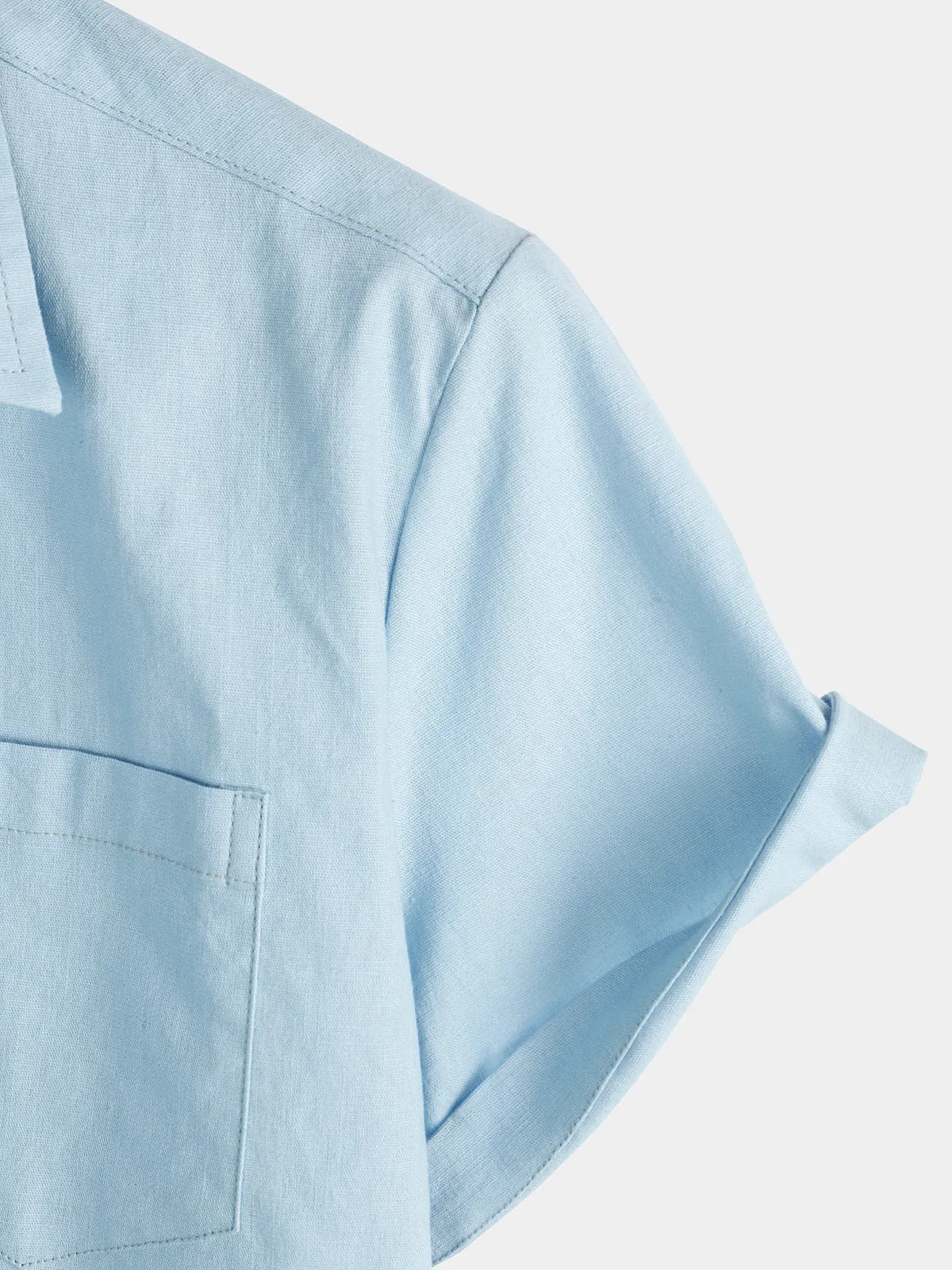 Men's Solid Color Linen Cotton Pocket Casual Button Short Sleeve Shirt
