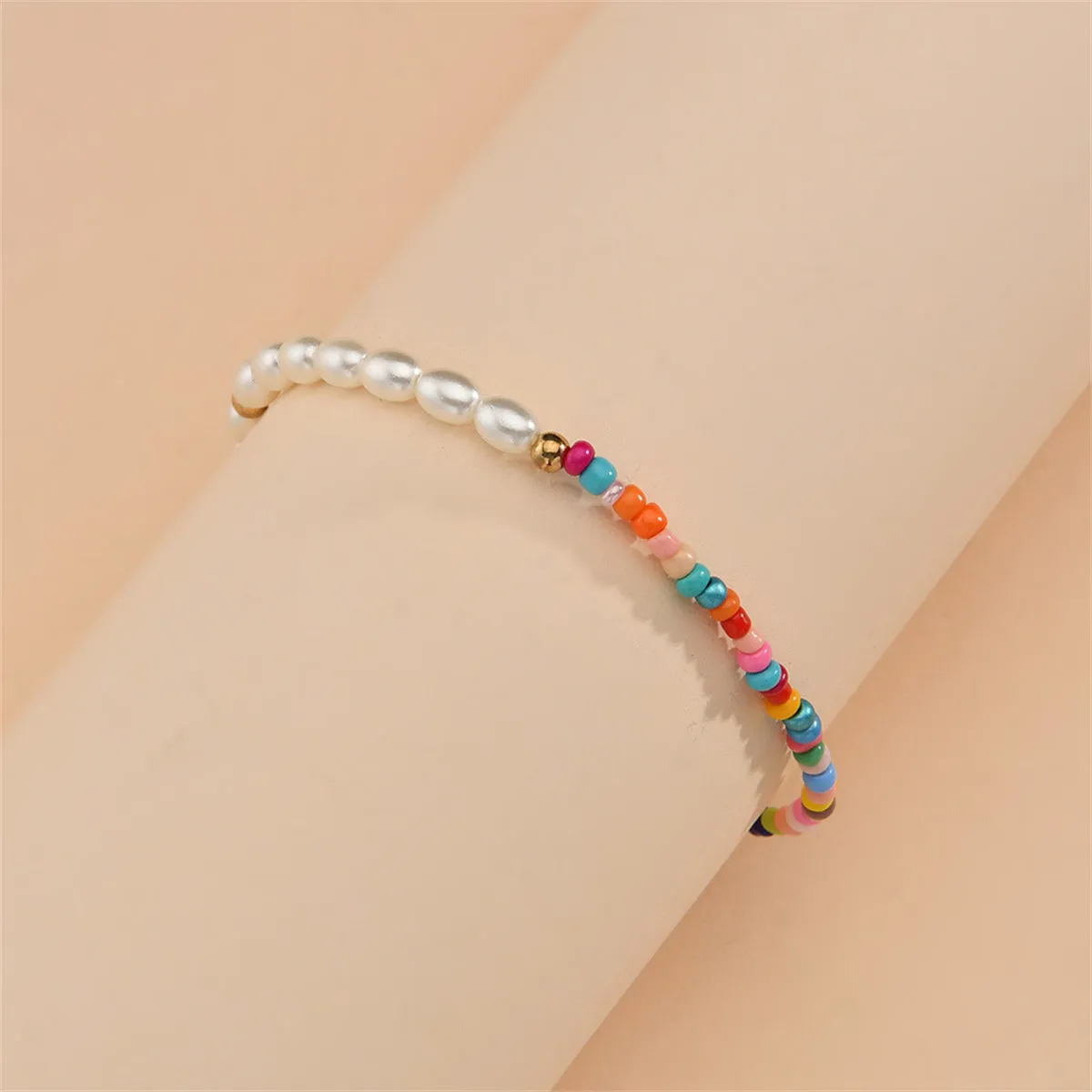 Multicolor Howlite & Pearl Stretch Anklet