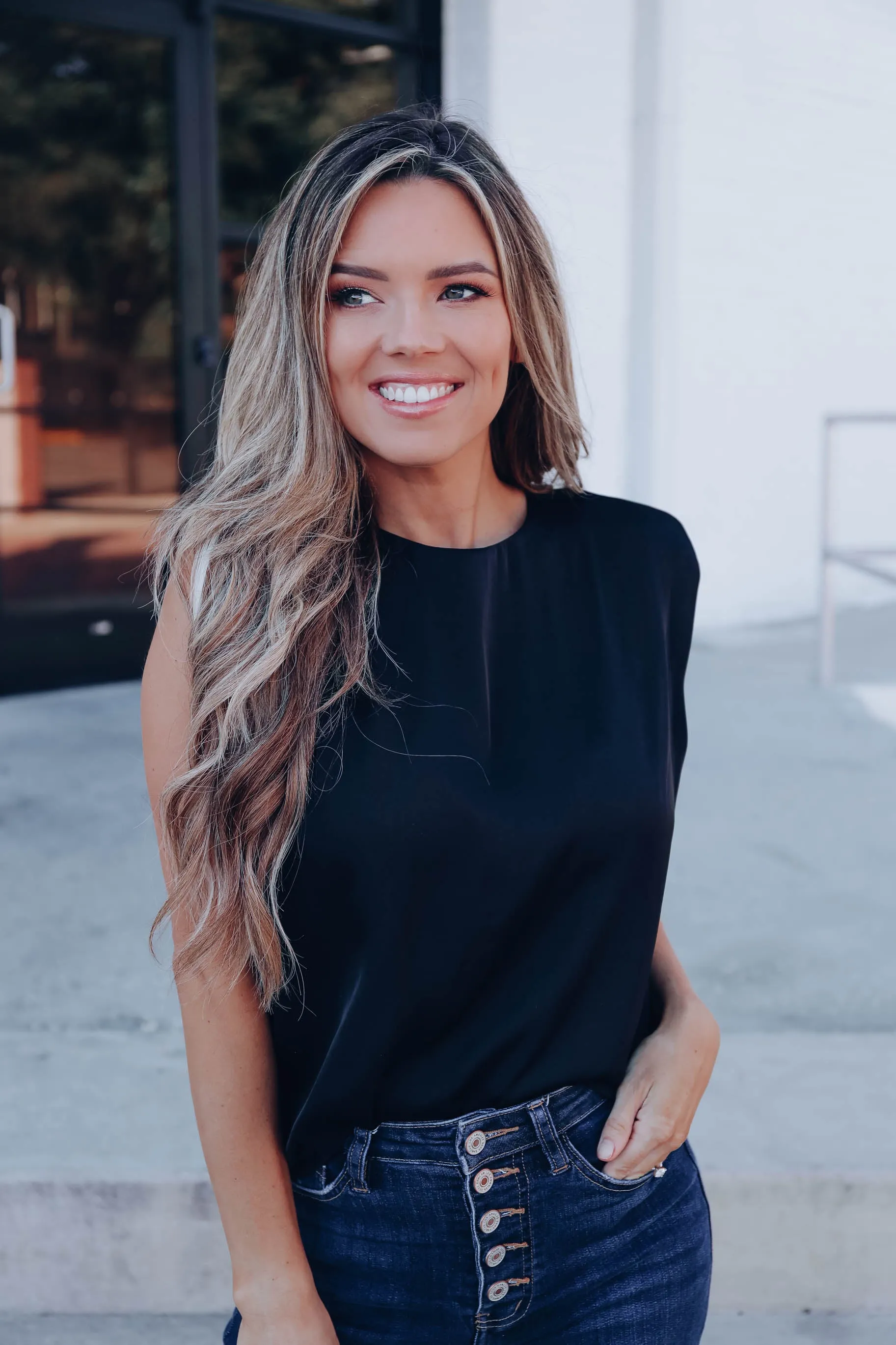 Networking Padded Shoulder Top - Black
