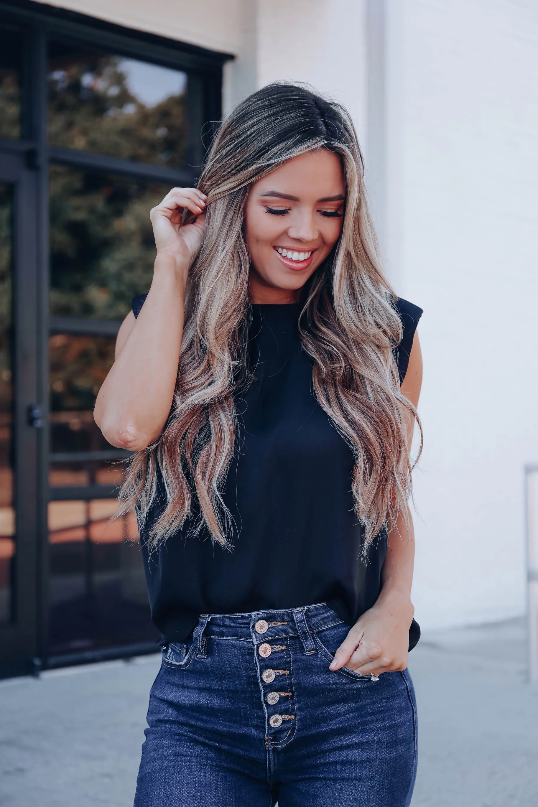 Networking Padded Shoulder Top - Black