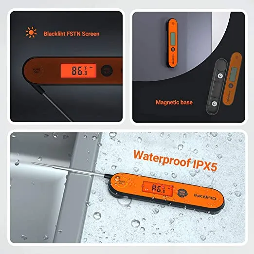 New Inkbird Instant Read Digital Meat Thermometer Waterproof Cooking Candy Thermometer with Rechargeable Calibration Magnet Backlight,IHT-1P Fast Thermometer with Folding Probe for Grill Deep Fry BBQ Milk