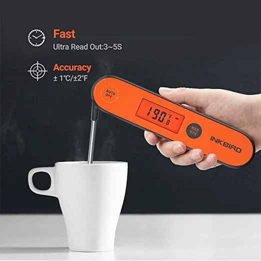 New Inkbird Instant Read Digital Meat Thermometer Waterproof Cooking Candy Thermometer with Rechargeable Calibration Magnet Backlight,IHT-1P Fast Thermometer with Folding Probe for Grill Deep Fry BBQ Milk