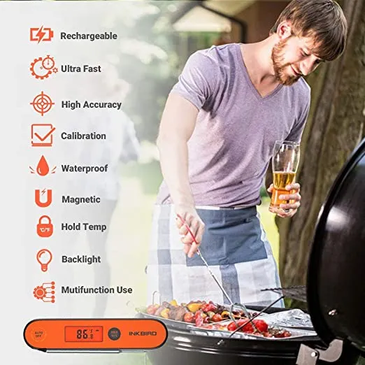 New Inkbird Instant Read Digital Meat Thermometer Waterproof Cooking Candy Thermometer with Rechargeable Calibration Magnet Backlight,IHT-1P Fast Thermometer with Folding Probe for Grill Deep Fry BBQ Milk