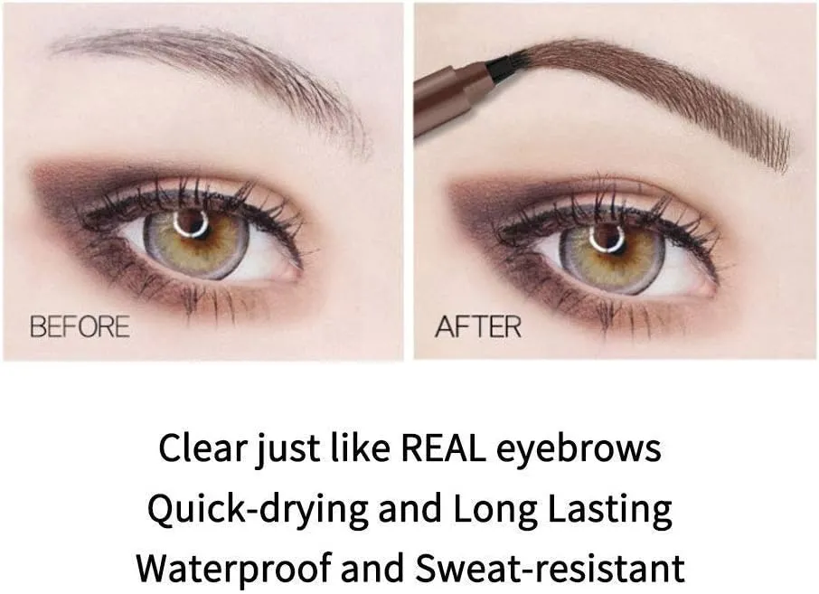 New QUEMISS Eyebrow Pen 4 Points Micro Brow Pencil Creates Lasting MakeUp Professional Natural Looking 3D Tint Pen Eyebrows Cover Sparse Areas Daily Waterproof Brows #04(Greybrown)