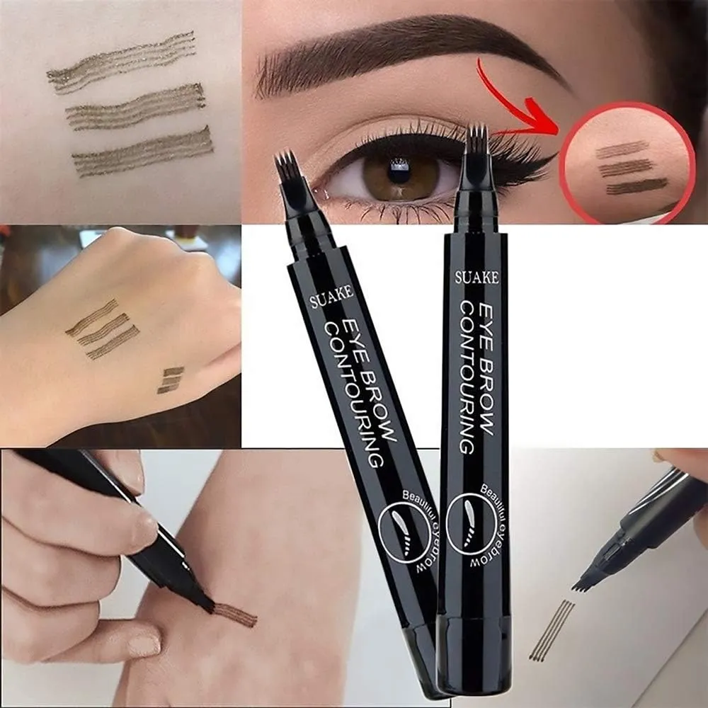 New QUEMISS Eyebrow Pen 4 Points Micro Brow Pencil Creates Lasting MakeUp Professional Natural Looking 3D Tint Pen Eyebrows Cover Sparse Areas Daily Waterproof Brows #04(Greybrown)