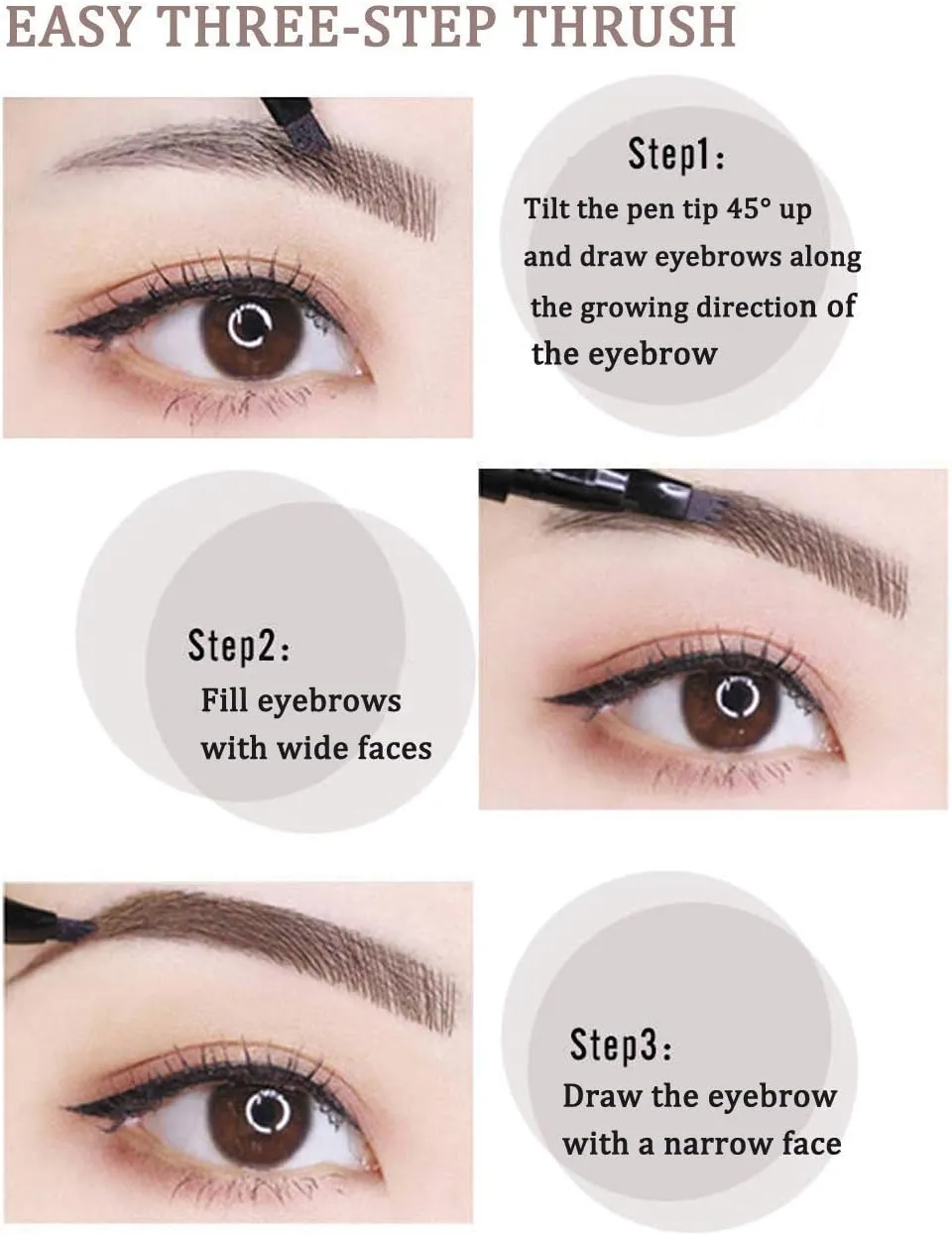 New QUEMISS Eyebrow Pen 4 Points Micro Brow Pencil Creates Lasting MakeUp Professional Natural Looking 3D Tint Pen Eyebrows Cover Sparse Areas Daily Waterproof Brows #04(Greybrown)
