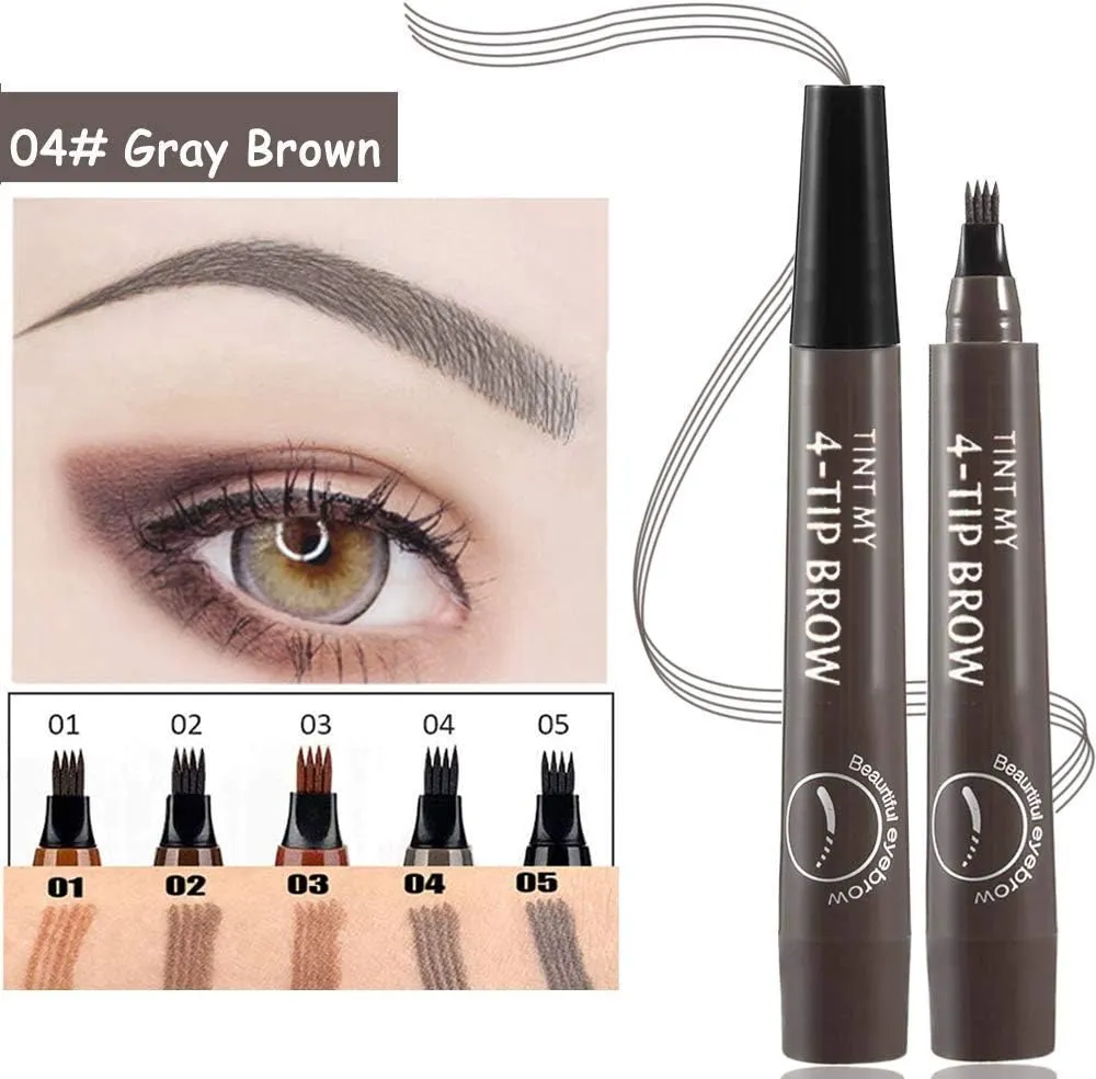 New QUEMISS Eyebrow Pen 4 Points Micro Brow Pencil Creates Lasting MakeUp Professional Natural Looking 3D Tint Pen Eyebrows Cover Sparse Areas Daily Waterproof Brows #04(Greybrown)