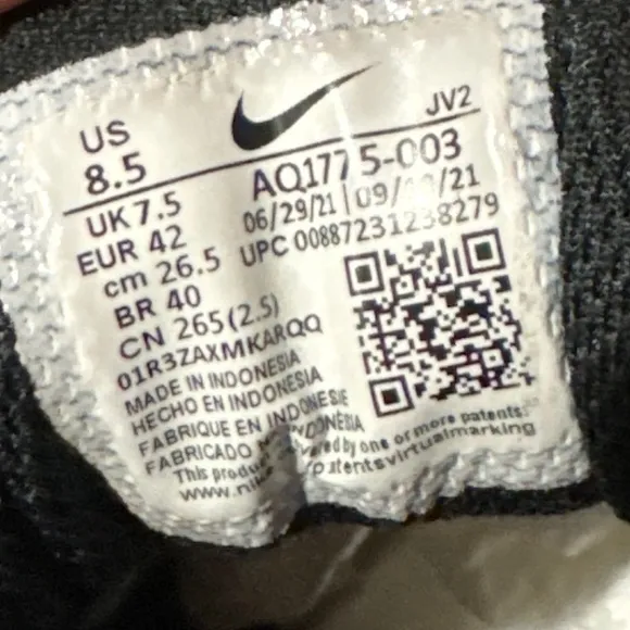 Nike AQ1775-003 US Size 8.5 Men Black Ebernon Low Sneakers Running Shoes