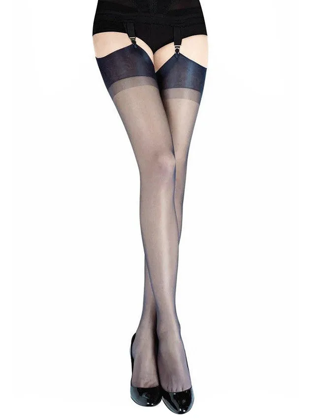 Nude & Black & White wide Brimmed Ribbed Stockings