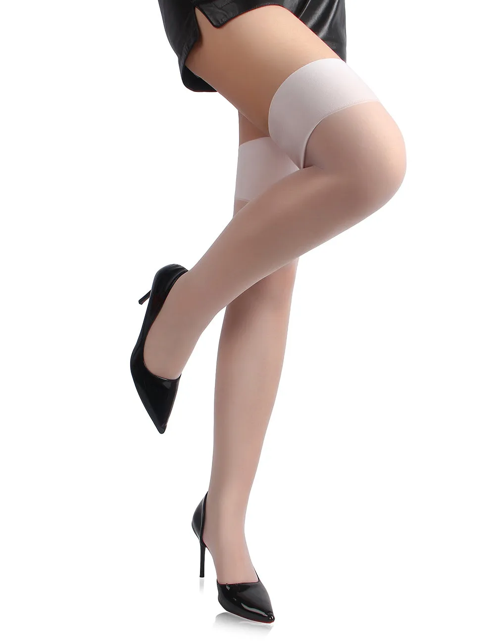 Nude & Black & White wide Brimmed Ribbed Stockings