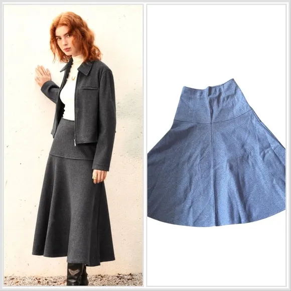 OGL CashSoft Wool-like Flared Maxi Skirt Heather Grey size Medium