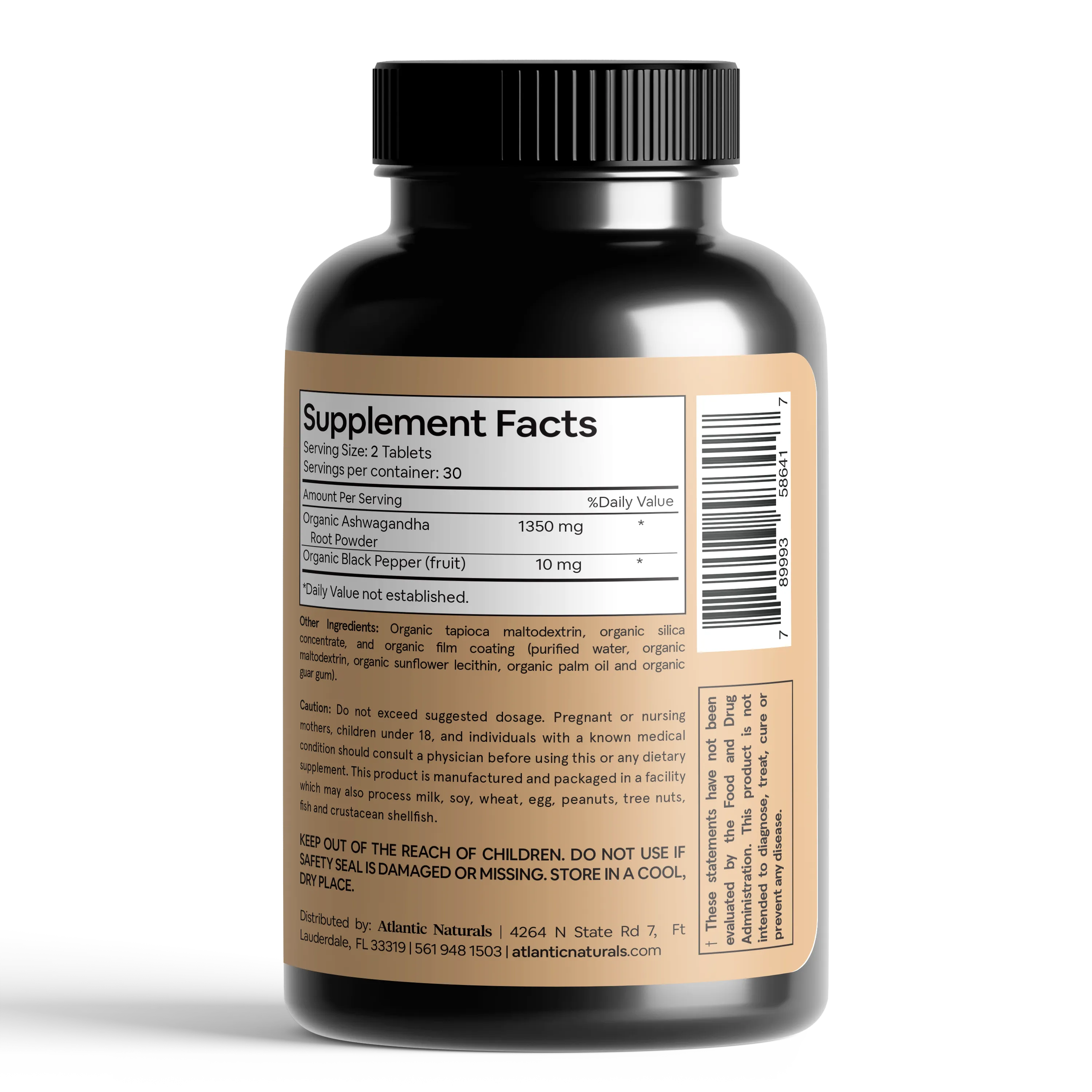 Organic Ashwagandha Root with Black Pepper | Vegan 1360 mg