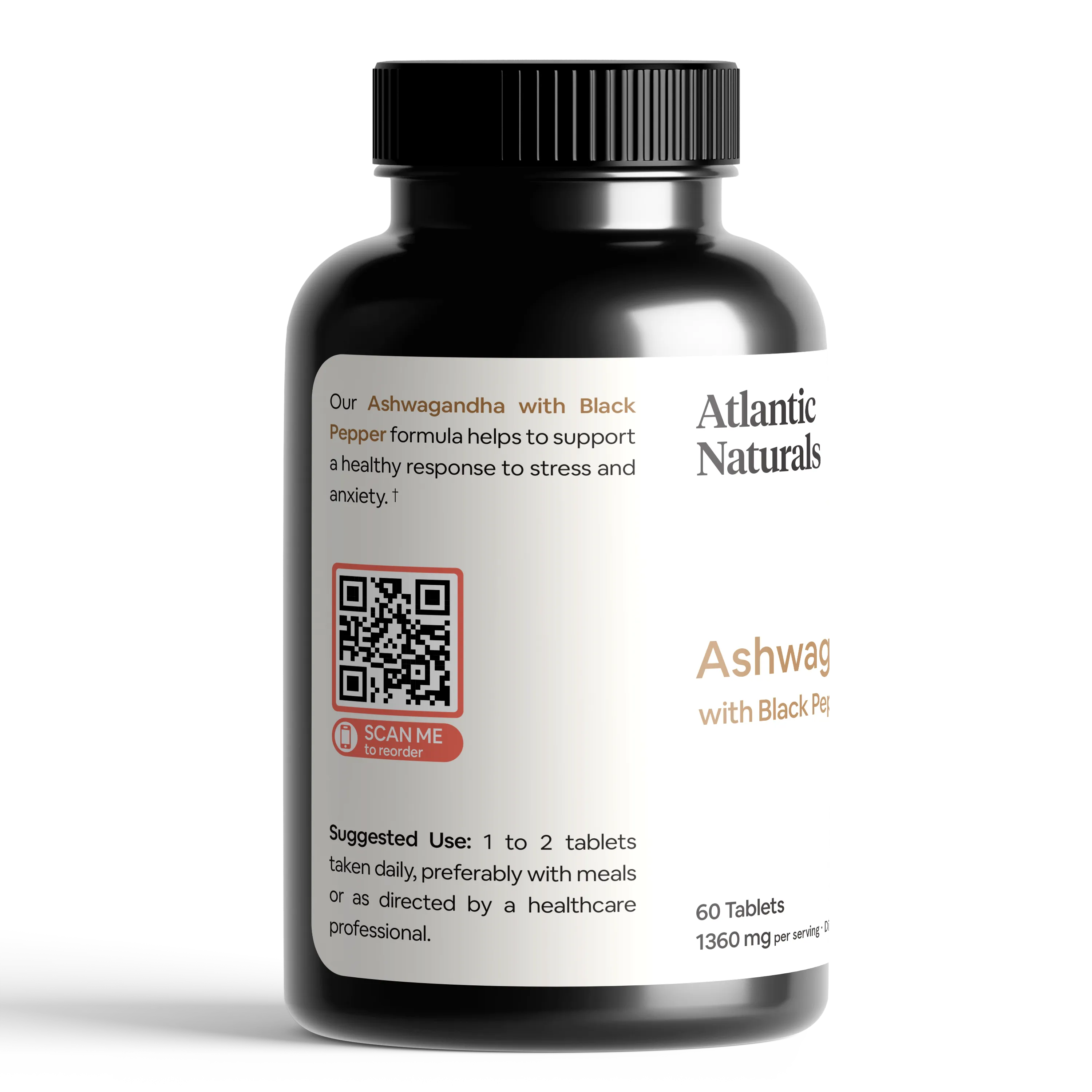 Organic Ashwagandha Root with Black Pepper | Vegan 1360 mg