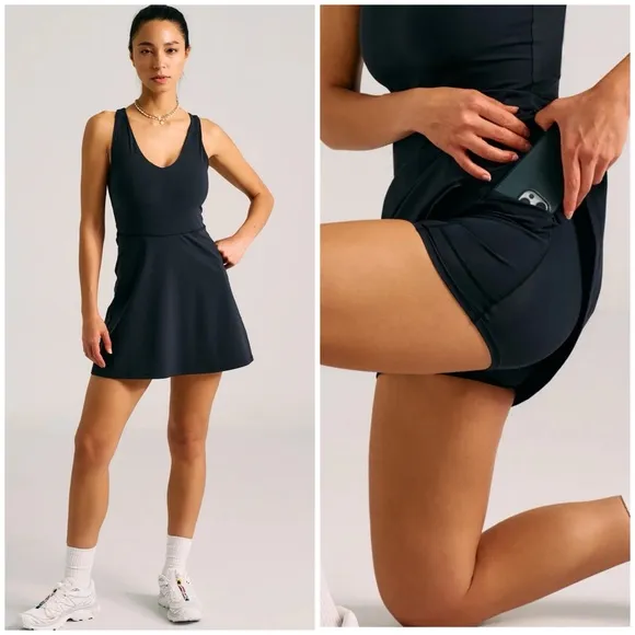 Outdoor Voices Black Sleeveless V-Neck Stretchy Volley Dress Size Small