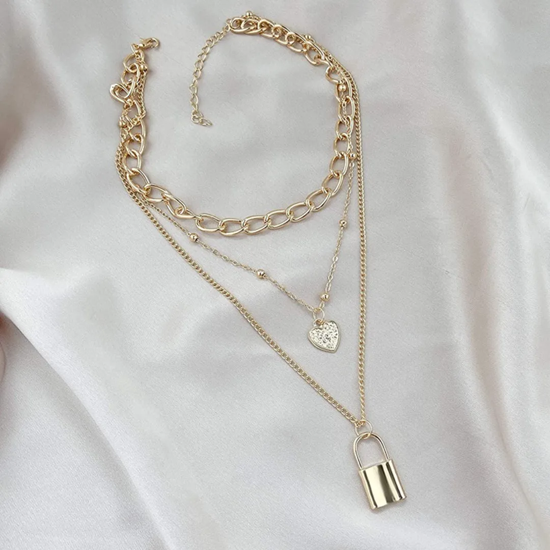 Pack Of 2 Layered Moon Earth Heart Lock Pendant