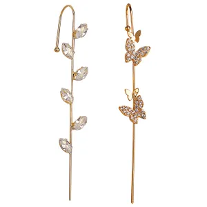 Pack Of 2 Zircon Studded Leaf and Butterfly Ear Cuff