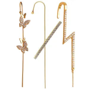Pack Of 3 Butterfly Cross And Thunderbolt Ear Cuff