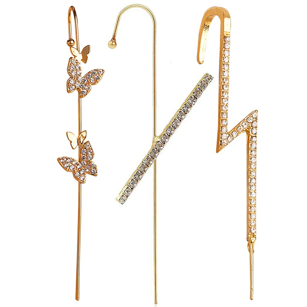 Pack Of 3 Butterfly Cross And Thunderbolt Ear Cuff