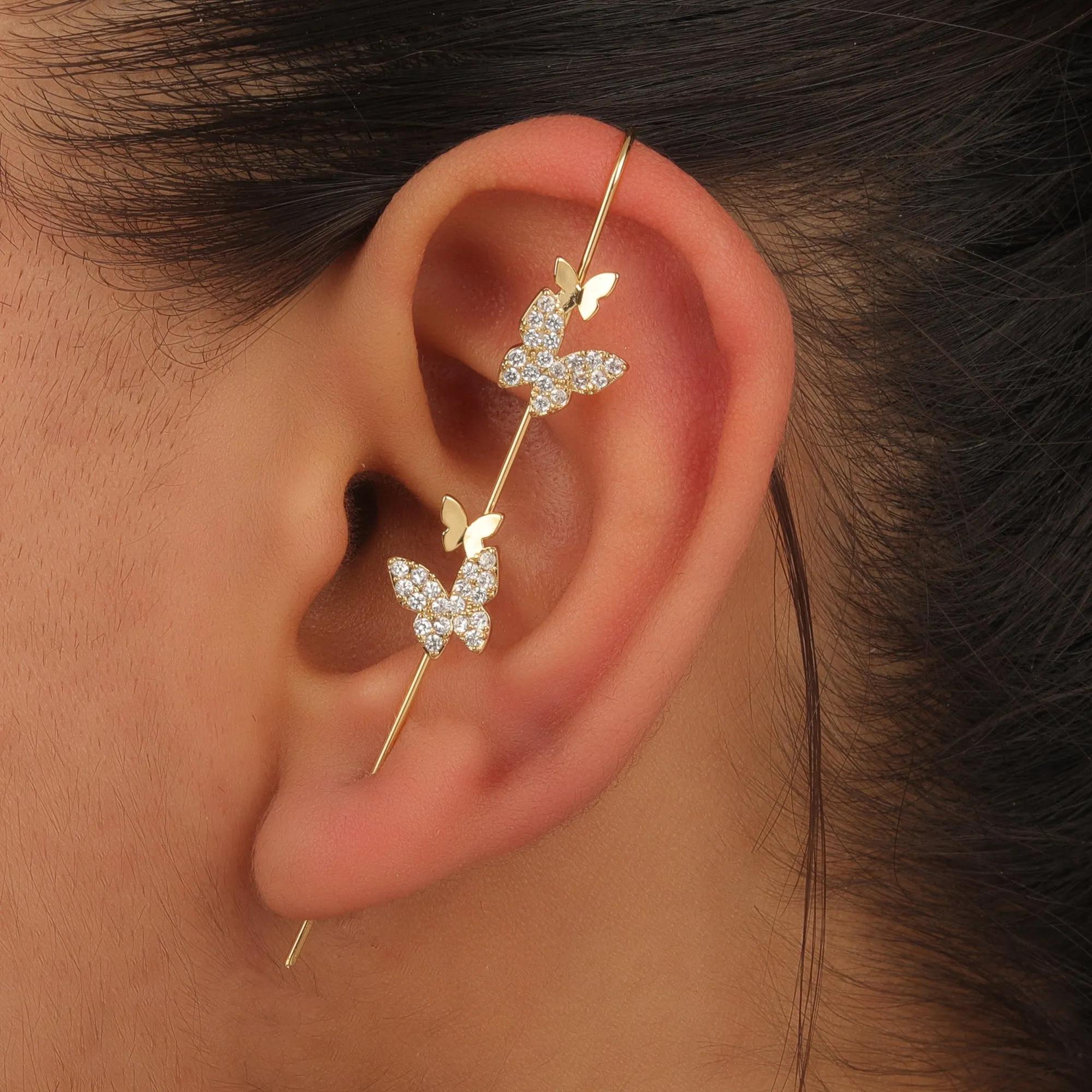 Pack Of 3 Butterfly Cross And Thunderbolt Ear Cuff