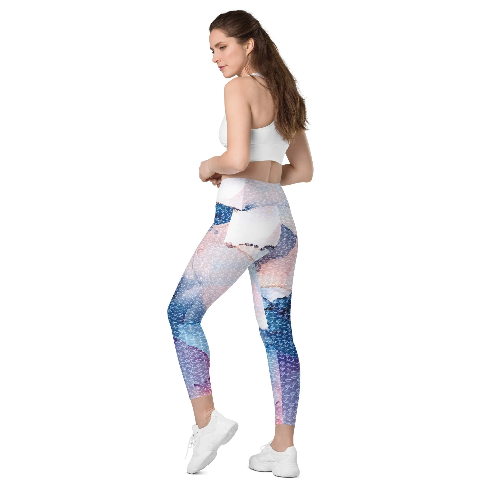 Patriot Floral Flag Crossover Leggings with Pockets